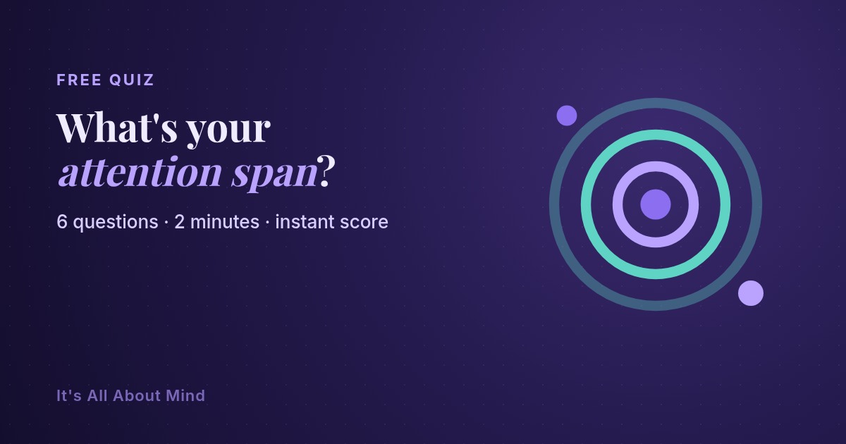 A glowing teal focus ring around a violet dot on a dark background, representing an attention span test