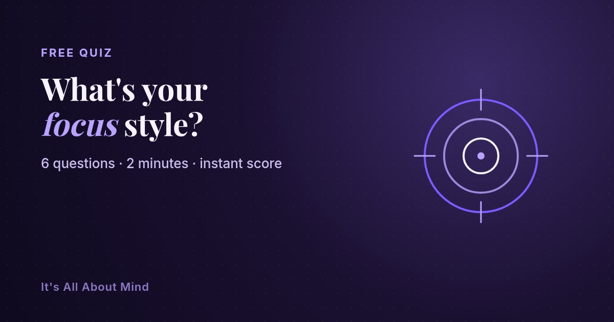 A calming violet illustration of a target and pulse line, representing a focus style quiz